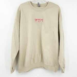Gildan Womens Coquette Put A Bow On It Graphic Crewneck Sweatshirt Size XL Beige